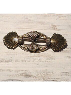 Vintage 80s Ermani Bulatti Goldtone Art Deco Revival Rhinestone Statement Brooch